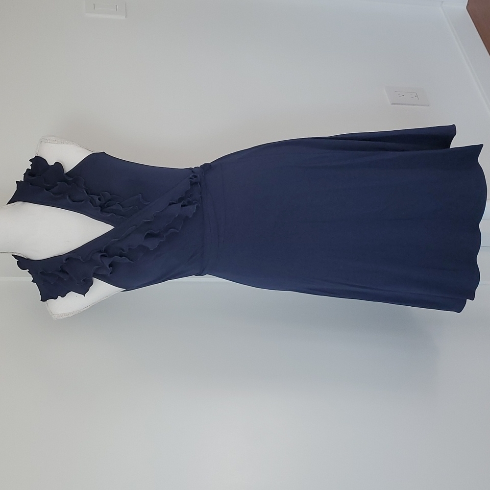 Gently used Foley wrap ruffle wrap around dress v neck blue size small